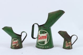 THREE CASTROL OIL CANS, 25cms, 14cms and 11cms.