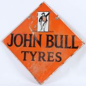 A VINTAGE JOHN BULL TYRES DOUBLE SIDED ENAMEL SIGN. 50cms x 50cms.
