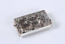 A SILVER, SAPPHIRE AND DIAMOND BOW CAT VESTA CASE.