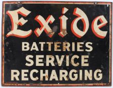 A VINTAGE EXIDE BATTERIES SERVICE MECHANICS DOUBLE SIDED ENAMEL SIGN. 50cms x 64cms.