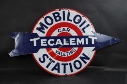 A LARGE VINTAGE MOBILOIL TECALEMIT STATION ENAMEL SIGN. 4m long x 86cms deep.