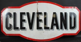 A LARGE VINTAGE CLEVELAND SHAPED OVAL ENAMEL SIGN. 70cms 4m 6cms.