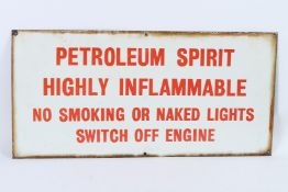 A VINTAGE PETROLEUM SPIRIT ENAMEL SIGN. 38cms x 76cms.