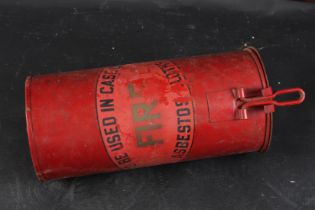 A VINTAGE TIN, a can of Asbestos. 36cms.