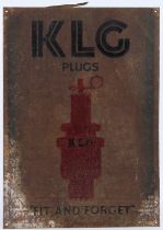 A VINTAGE KLG PLUGS SIGN "Fit and Forget". 50cms x 34cms.