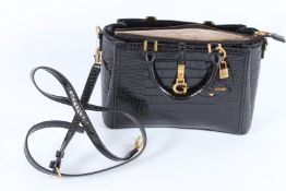 A GUESS BLACK LEATHER BAG, unused. 32cms high.