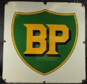 A VERY LARGE VINTAGE DOUBLE SIDED BP ENAMEL SIGN. 1m 48cms x 1m 48cms.