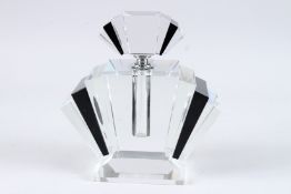 A LARGE ART DECO DESIGN BLACK AND WHITE SCENT BOTTLE. 9ins high.