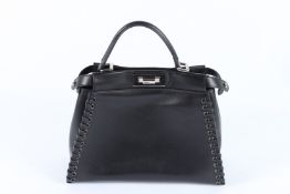 A FENDI BLACK LEATHER BAG. 32cms high.