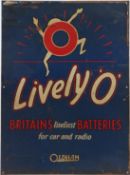 A VINTAGE LIVELY O BATTERIES ENAMEL SIGN, Oldham & Son Ltd. 62cms x 47cms.