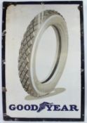 A LARGE VINTAGE GOODYEAR ENAMEL SIGN. 1m 4cms x 76cms.