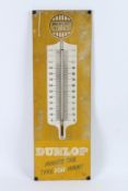 A VINTAGE TALL DUNLOP THERMOMETER ENAMEL SIGN. 76cms x 25cms.