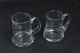 TWO COWDRAY PARK POLO GLASS TANKARDS.