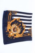 A HERMES OF PARIS SILK SCARF with black and white lines. 170cms x 84cms.