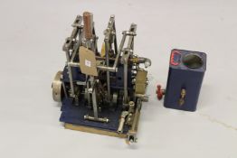 AN AMERICAN DESIGN UPSIDE DOWN TWIN CYLINDER STEVENSON LINK BOAT ENGINE.