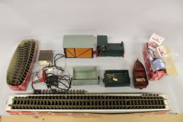 A GROUP LOT OF LOCOMOTIVE CARRIAGES with G scale track and homemade rolling stock, along with