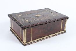 A SMALL 17TH CENTURY WOODEN BOX inlaid with bone. 25cms high.