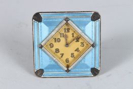 A GOOD ART NOUVEAU SQUARE ENAMEL CASED CLOCK. 9cms.