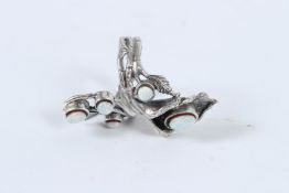 A SILVER OPAL ART NOUVEAU NATURALISTIC STYLE RING.
