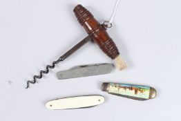 A CORKSCREW AND THREE PENKNIVES.