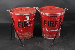TWO RED FIRE BUCKETS. 30cms high.