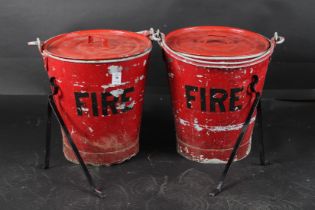 TWO RED FIRE BUCKETS. 30cms high.