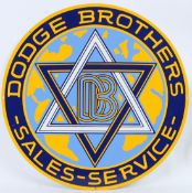 A VINTAGE DODGE BROTHERS SALES & SERVICE CIRCULAR ENAMEL SIGN. 64cms diameter