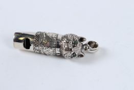A SILVER NOVELTY CAT WHISTLE.