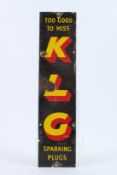 A VINTAGE KLG TALL SPARKING PLUGS ENAMEL SIGN. 64cms x 15cms.
