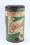 A CASTROL GEAR OIL DRUM as a stool, with padded leather top. 66cms high.