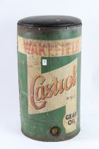 A CASTROL GEAR OIL DRUM as a stool, with padded leather top. 66cms high.