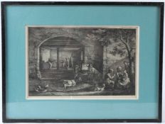 CONTINENTAL SCHOOL (18TH CENTURY) Scene of a country store with figures and farm animals,
