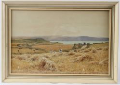 FRANK WALTON (1840-1928) 'Bude Cornwall' Haymaking and coast beyond, watercolour signed 28 x 43cm
