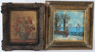 CERNO 'Summer Flowers' oil on card signed inscribed on label verso 15 x 12.5cm and A PETRELLA ?