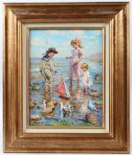 KONSTANTIN RAZUMOV (b.1974) Children playing on a seashore oil on canvas signed inscribed verso 33.5