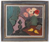 20TH CENTURY Still life with flowers and fruit oil on canvas 53 x 64cm
