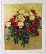PEOTR KELLER (1909-1997) Roses oil on board signed 83 x 68cm