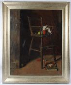 GEORGE WEISSBORT (1928-2013) Mixed objects on a child's highchair oil on board signed and dated 1964