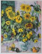 NORMA JAMESON ROI RBA (b.1933) 'Sunflowers' oil/acrylic on board signed inscribed verso 92 x 71cm