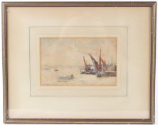 HERBERT MENZIES MARSHALL (1841-1913) 'Barges on the Thames by Battersea Bridge' watercolour,