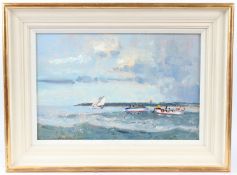 GEOFFREY CHATTEN (1938-2025) 'Off Gorleston' oil on board signed inscribed verso 33.5 x 51.5cm