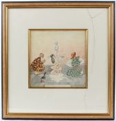 IVAN SEMEVSKY Young woman bathing with court attendants watercolour signed (a/f) glass broken 26 x