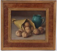 GERALD NORDEN (1912-2000) 'Walnuts in a paper cone' oil on board signed and dated '86 15 x 17cm