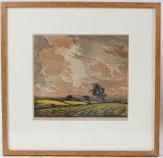 ROBERT LESLIE HOWEY Windswept landscape colour woodcut 73/100 signed in pencil indistinctly