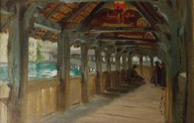 FRANK O SALISBURY (1874-1962) Venetian corridor oil on panel signed with a monogram 19 x 29cm