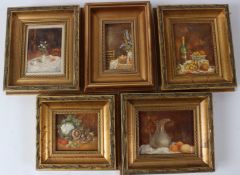 JUNE CHAPMAN Still lives five oil on boards each signed 9 x 11.5cm and similar