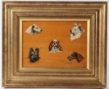G RIGAUD Study of five dogs' heads oil on board signed 15 x 21cm