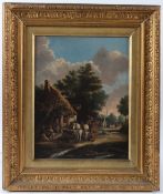 ENGLISH SCHOOL (19TH CENTURY) Scene of a roadside tavern with distant spire oil on panel 37 x 28.
