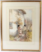 FREDERICK JOHN WIDGERY (1861-1942) Woman and children on a cottage steps watercolour signed 34.5 x
