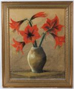 20TH CENTURY Red lilies in a vase pastel signed indistinctly Rudy ? 68 x 54cm